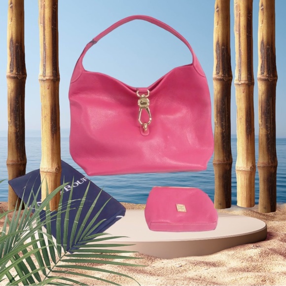 DOONEY BOURKE 🦆2L740 HP HOT PINK LOGO LOCK SHOULDER BAG HANDBAG